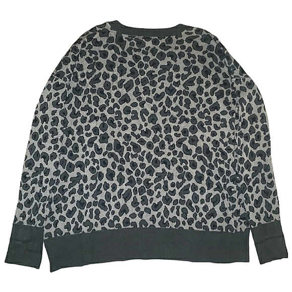 Isaac Mizrahi Crew Neck Leopard Print Ribbed Pullover Knit Sweater Gray Black XL - Picture 11 of 16